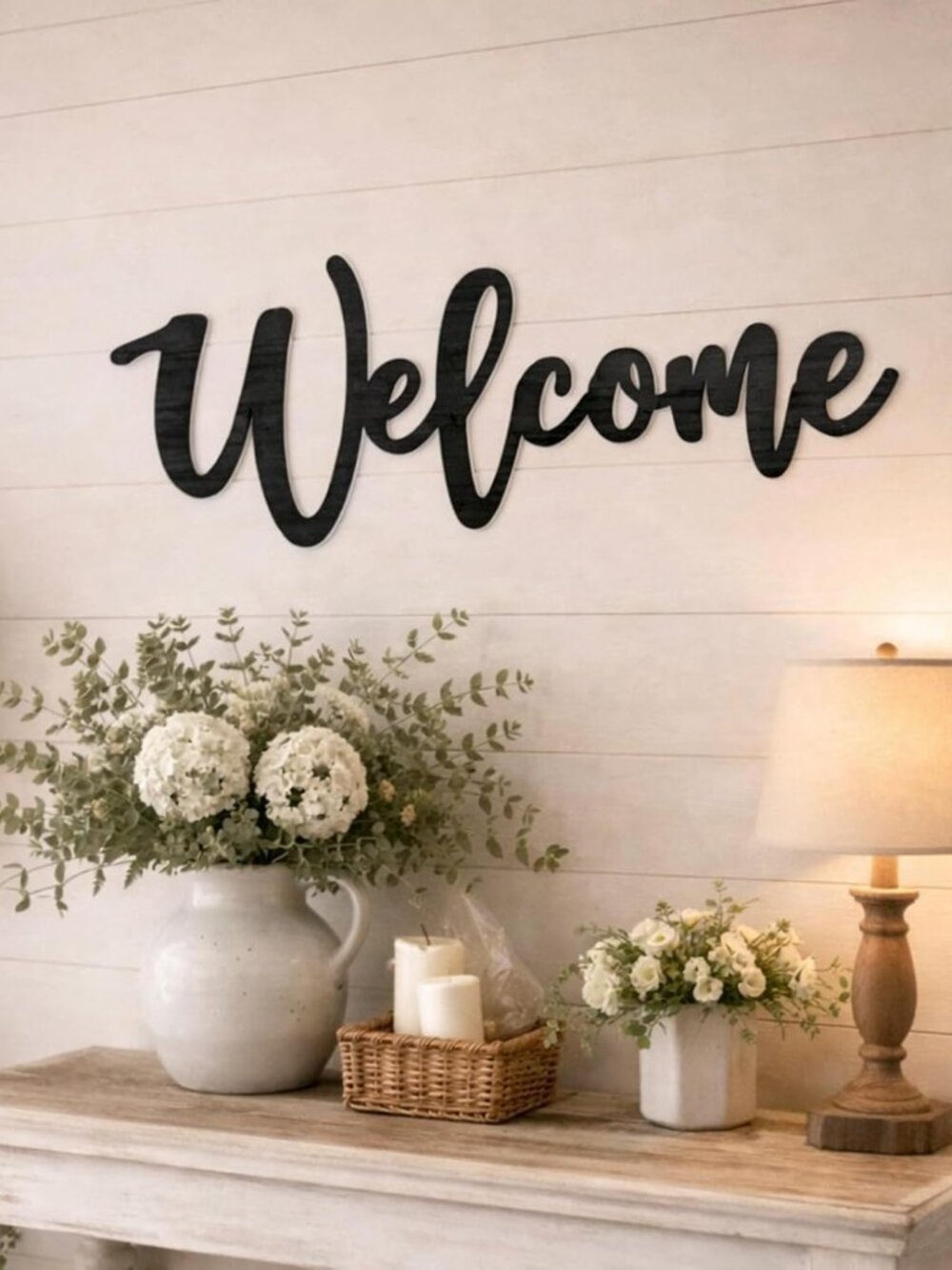 Welcome Wood Cutout Sign for Front Door 15.7x6 Inch, Black